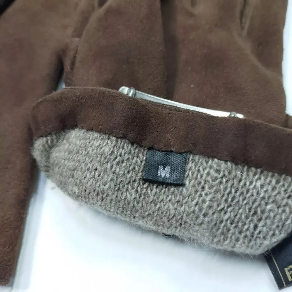 Auth Fendi Whiskey Brown Suede Logo Gloves Lined Women’s US Medium Buttery Soft